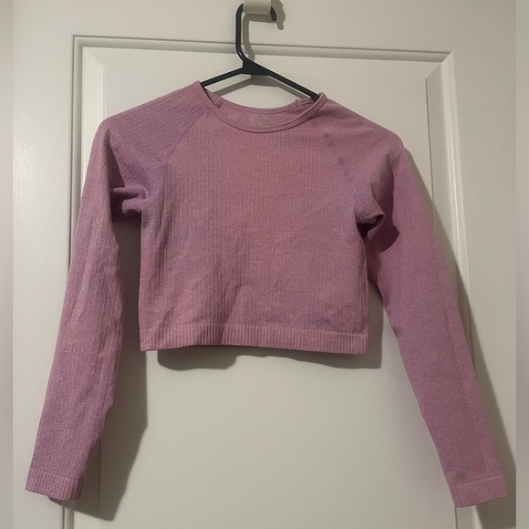 Two-Piece  Pink Ribbed Long Sleeve and Leggings Work Out Active Gym Set - Picture 4 of 9